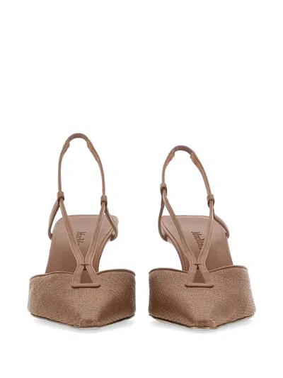 Max Mara Raffia-effect Canvas Slingback Pump In Brown