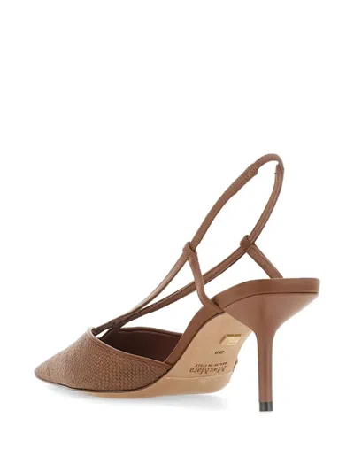 Max Mara Raffia-effect Canvas Slingback Pump In Brown