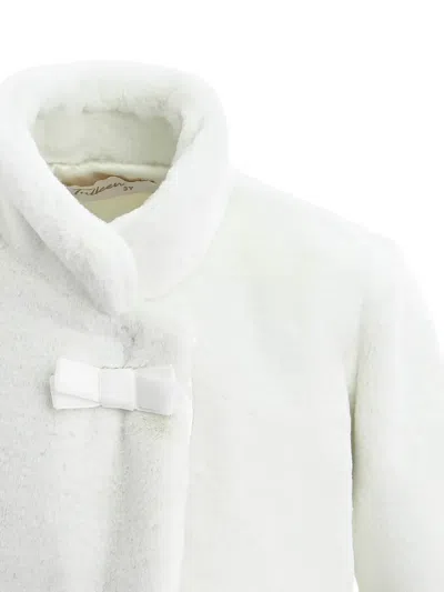 Tulleen Plush Asymmetrical Bow Coat In White