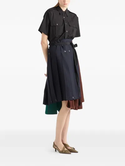 Prada Rush Stitch Fabric Patchwork Skirt In Multi