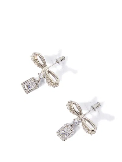 Self-portrait Crystal Bow Drop Earrings In Silver