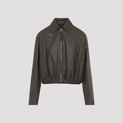 Loewe Womens Dark Green Draped Pointed-collar Leather Jacket In Brown