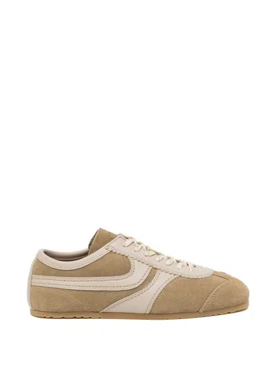 Dries Van Noten Women Beige Low-top Sneakers With Two-tone Lace-up In Suede Woman In White