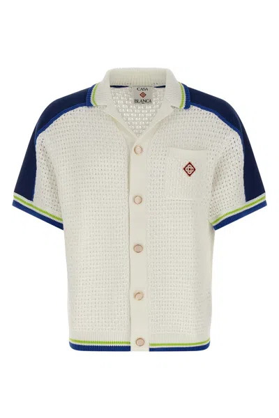 Casablanca Contrasting Trims Chest Pocket Logo-embroidered Short-sleeve Button-up Shirt In White