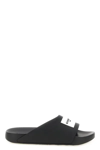 Givenchy Black Sandals With Wide Band And Contrasting Logo Patch In Rubber Man