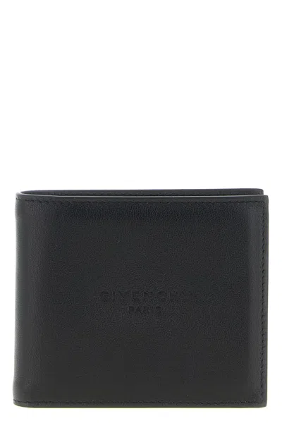 Givenchy Men Black Bi-fold Wallet With Embossed Logo Lettering On The Front In Grained Leather Man In Black
