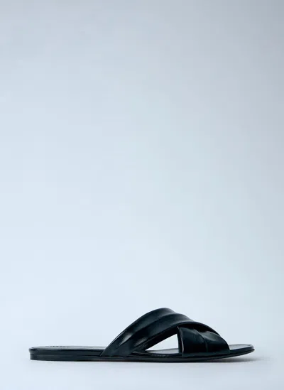 Khaite Liria Glossed-leather Sandals In Black
