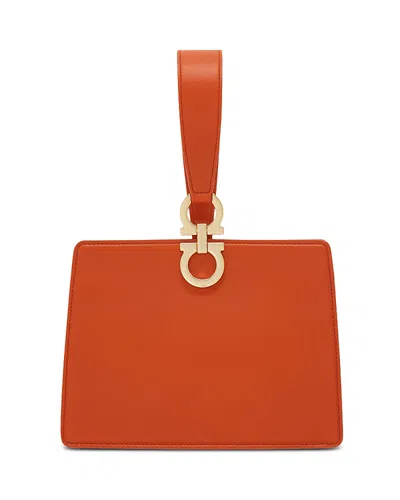 Ferragamo Rectangular Orange Clutch With Gold-tone Clasp In Orange