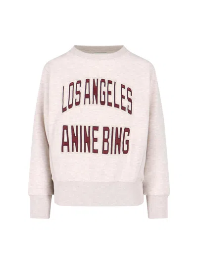 Anine Bing Womens Oatmeal Melange Harry Logo-embroidered Cotton Sweatshirt In White