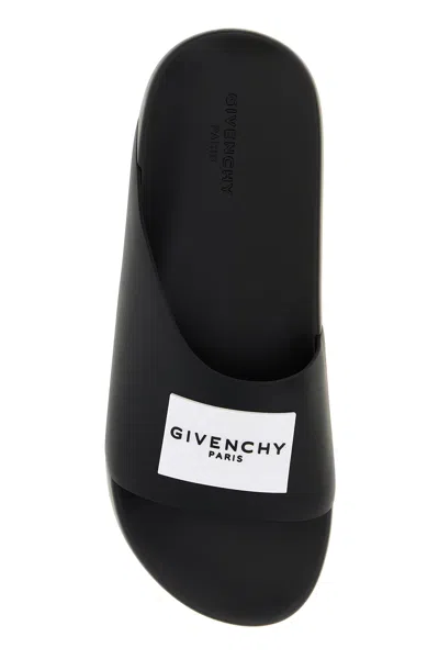 Givenchy Black Sandals With Wide Band And Contrasting Logo Patch In Rubber Man