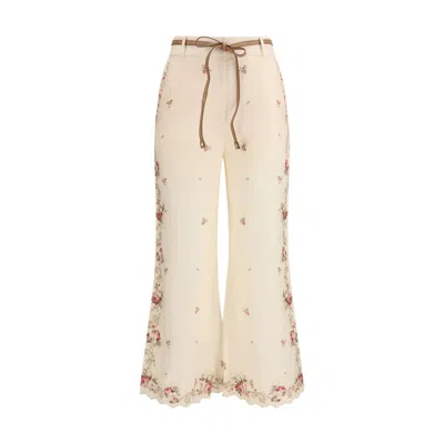 Zimmermann Patience Floral Linen Flared Pants In Neutral