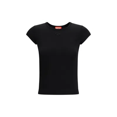 Diesel Women Black T-shirt With Logo On The Front And Ribbed Design In Cotton Woman