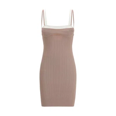 Diesel M-zandra Beige Mini Dress With Spaghetti Straps And Ribbed Knit In Viscose Blend Woman In White