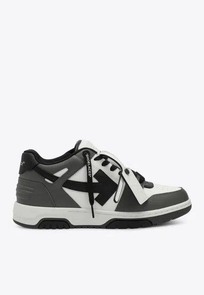 Off-white Out Of Office Grey Low Top Sneakers With Logo Patch On The Tongue And Contrasting Stitching In Leath In Animal Print