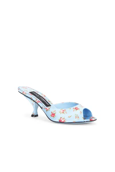 Dolce & Gabbana Keira Satin Mules With Little Roses Print In Blue