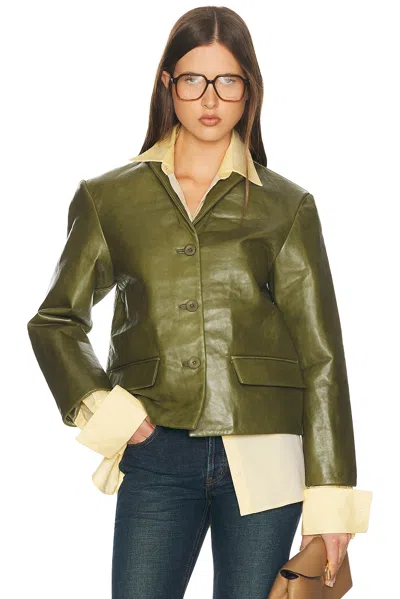 Helsa Puffy Leather Jacket In Brown