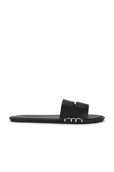 Jw Anderson Open-toe Calf Leather Slides With Contrast Stitching In Black