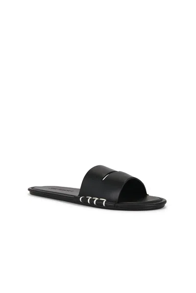 Jw Anderson Open-toe Calf Leather Slides With Contrast Stitching In Black