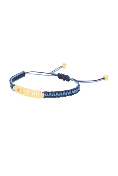 Miu Miu Adjustable Cord Bracelet Gold Tone Accents In Blue