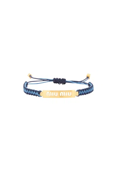 Miu Miu Adjustable Cord Bracelet Gold Tone Accents In Blue
