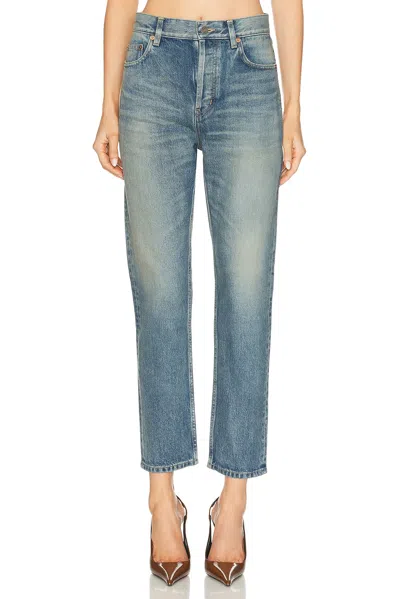 Saint Laurent 90s Slim Ankle Trousers Belt Loops In Blue