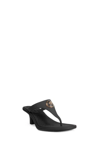 Versace Kitten Heel Thong Sandals With Medusa Detail In Black