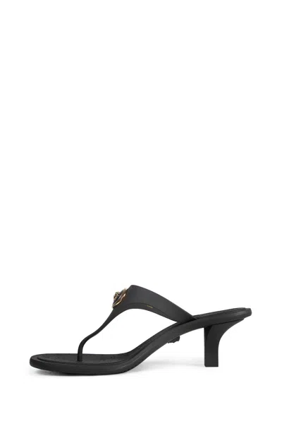 Versace Kitten Heel Thong Sandals With Medusa Detail In Black