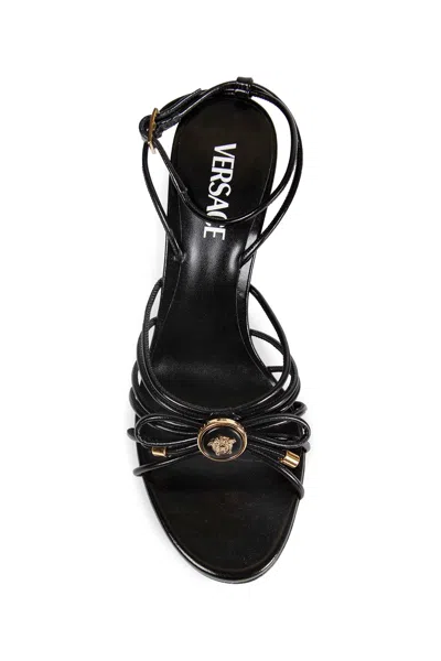 Versace Nappa Leather Sandals Strappy Design Ankle Strap In Animal Print