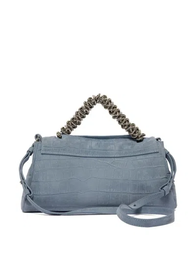 Orciani Twisted-handle Grained-leather Shoulder Bag In Blue