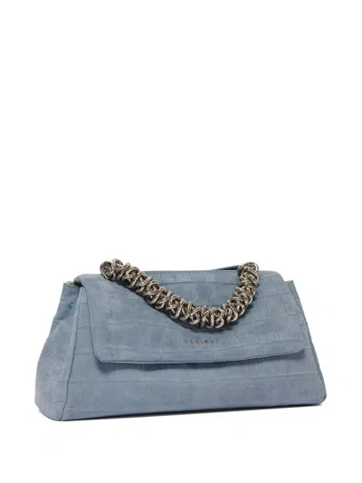Orciani Twisted-handle Grained-leather Shoulder Bag In Blue