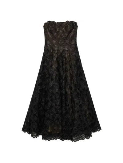 Simkhai Elvina Strapless Metallic Guipure Lace Maxi Dress In Black