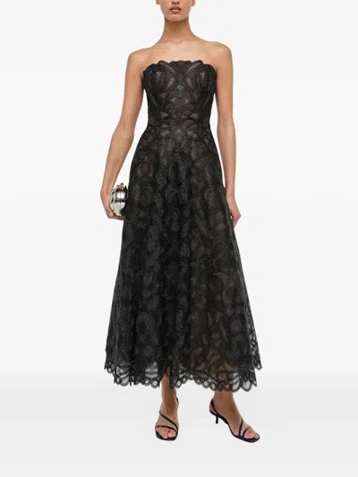 Simkhai Elvina Strapless Metallic Guipure Lace Maxi Dress In Black