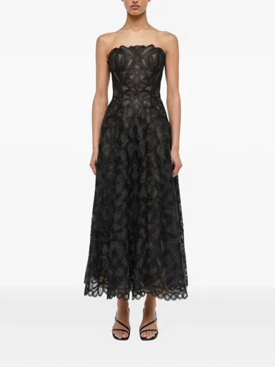 Simkhai Elvina Strapless Metallic Guipure Lace Maxi Dress In Black
