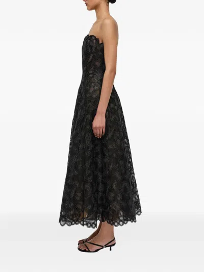 Simkhai Elvina Strapless Metallic Guipure Lace Maxi Dress In Black