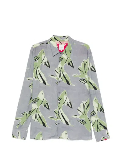 Paul Smith Print Buttoned Shirt In Blue