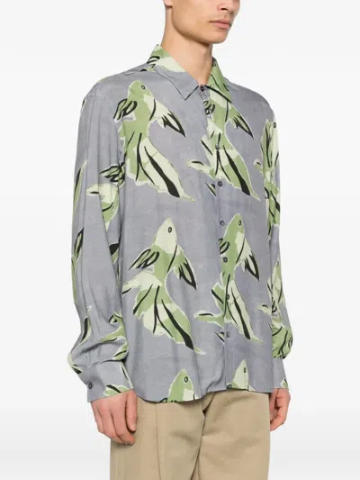 Paul Smith Print Buttoned Shirt In Blue