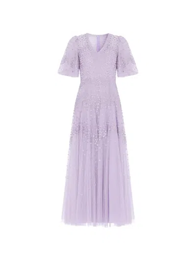 Needle & Thread Scallop Sequin V-neck Ankle Gown In Purple