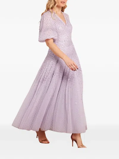 Needle & Thread Scallop Sequin V-neck Ankle Gown In Purple