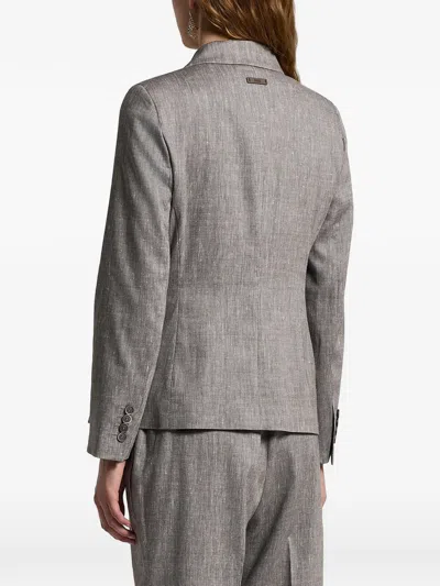 Peserico Double Breasted Blazer In Linen And Wool Blend In Gray