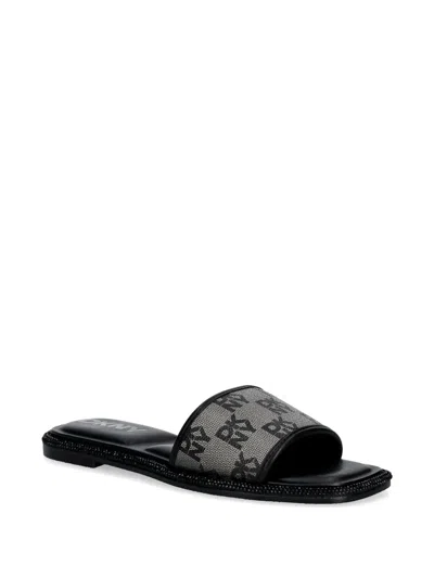 Dkny Logo Pattern Embellished Slides In Black