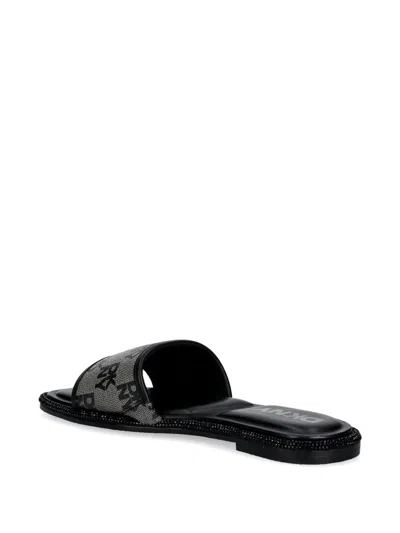 Dkny Logo Pattern Embellished Slides In Black