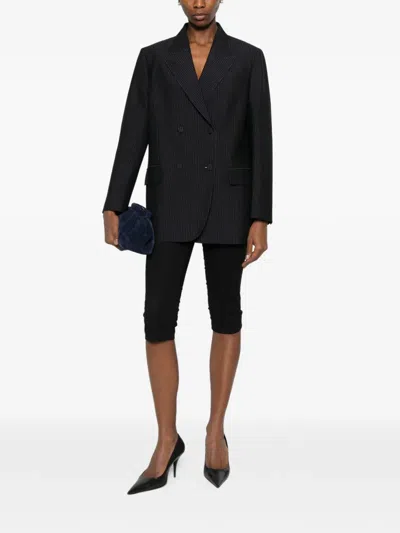 Fendi Women Blue Double-breasted Jacket With Peak Revers And Pinstripe Motif In Wool Blend Woman In Black