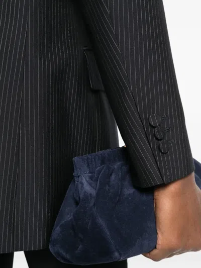 Fendi Women Blue Double-breasted Jacket With Peak Revers And Pinstripe Motif In Wool Blend Woman In Black
