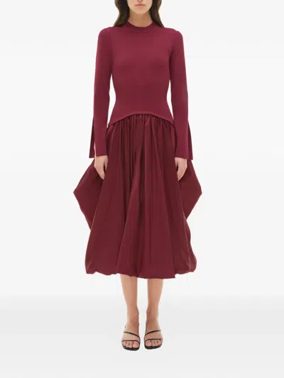 Simkhai Womens Cranberry Kenlie Puffball Stretch-woven Midi Dress In Red