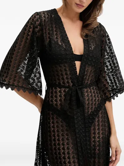 Melissa Odabash Tali Laced Belted Kaftan In Pattern