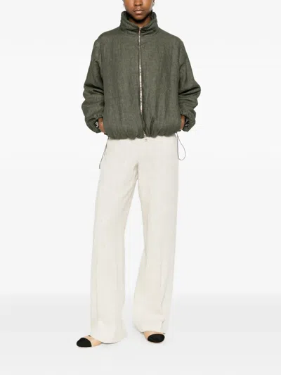 Herno Short Jacket High Collar Drawstring Hem In Green