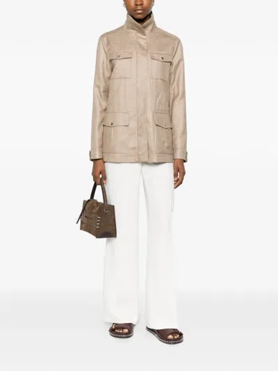 Herno High Collar Jacket Buttoned Cuffs Pockets In Neutral
