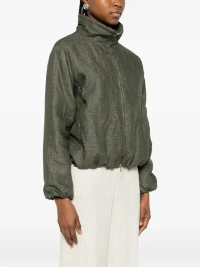 Herno Short Jacket High Collar Drawstring Hem In Green