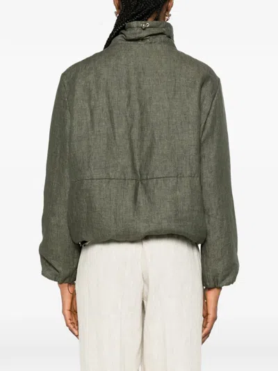 Herno Short Jacket High Collar Drawstring Hem In Green