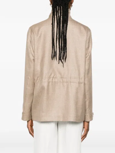 Herno High Collar Jacket Buttoned Cuffs Pockets In Neutral